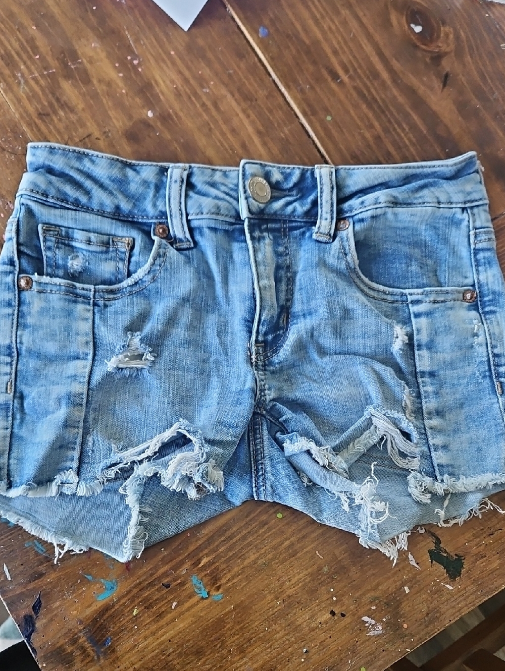 American Eagle Outfitters Light Blue Distressed Denim Shorts